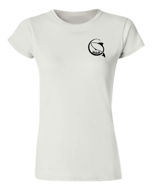 WOMENS FITTED SOFT STYLE TEE IN WHITE WITH BLACK INK