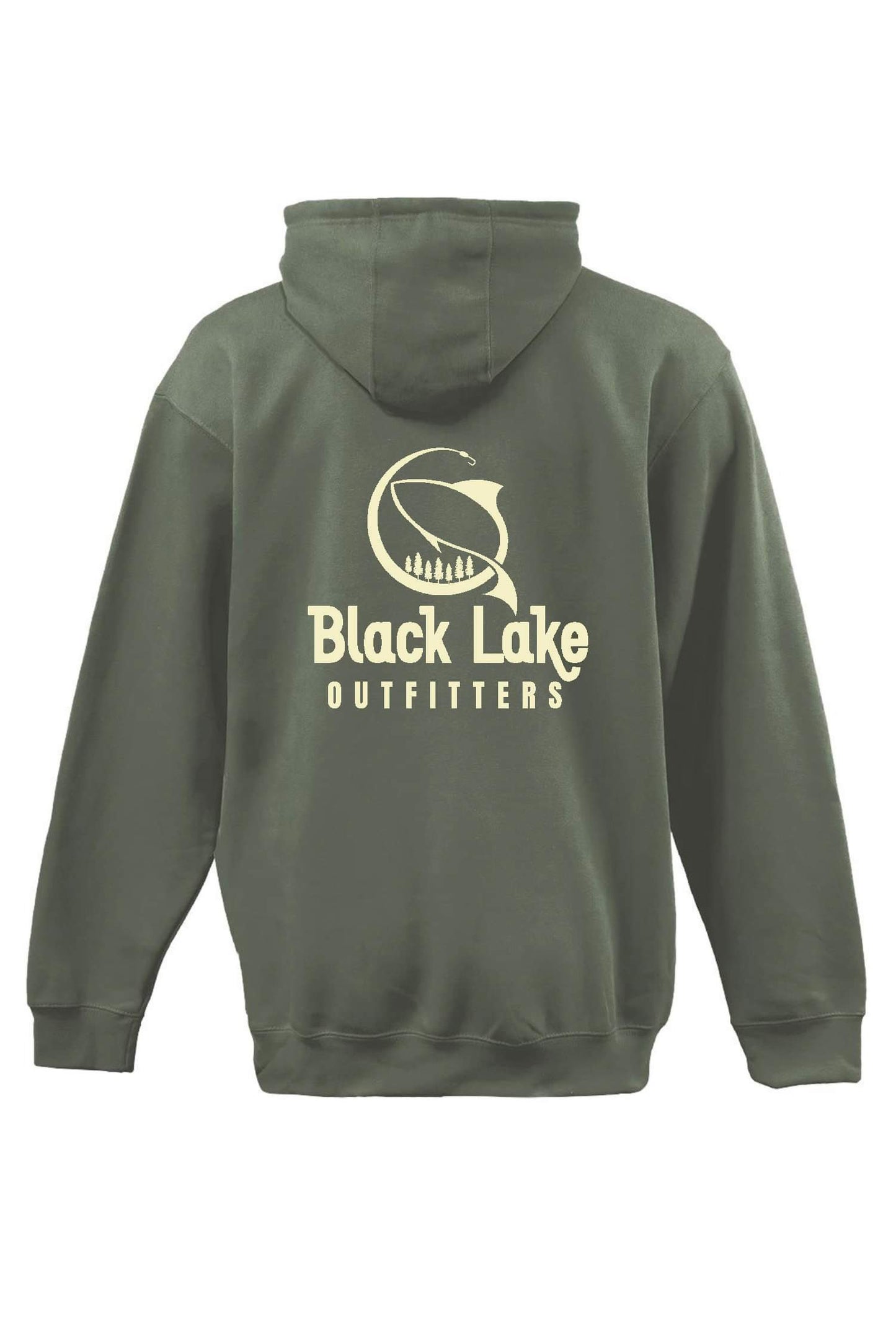 MEN'S HOODIE IN OLIVE GREEN WITH CREAM INK