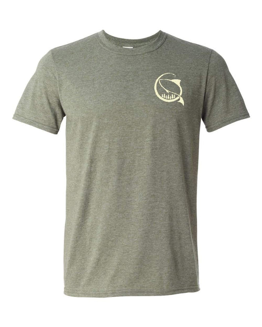 MENS SOFT STYLE TEE IN MILITARY GREEN WITH CREAM INK