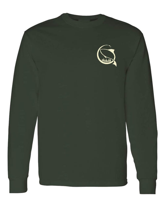 MENS LONG-SLEEVE IN FOREST GREEN WITH CREAM INK