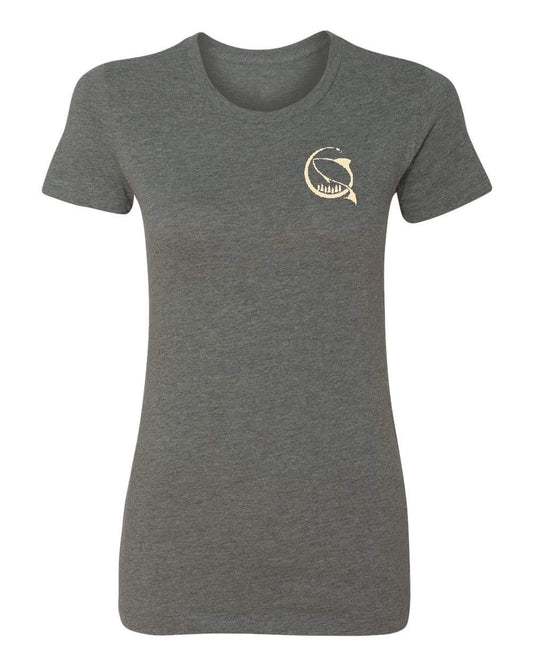 WOMENS FITTED SOFT STYLE TEE IN GREY WITH CREAM INK