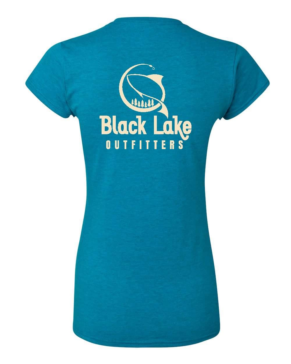 WOMENS FITTED SOFT STYLE TEE IN SAPHIRE BLUE WITH CREAM INK
